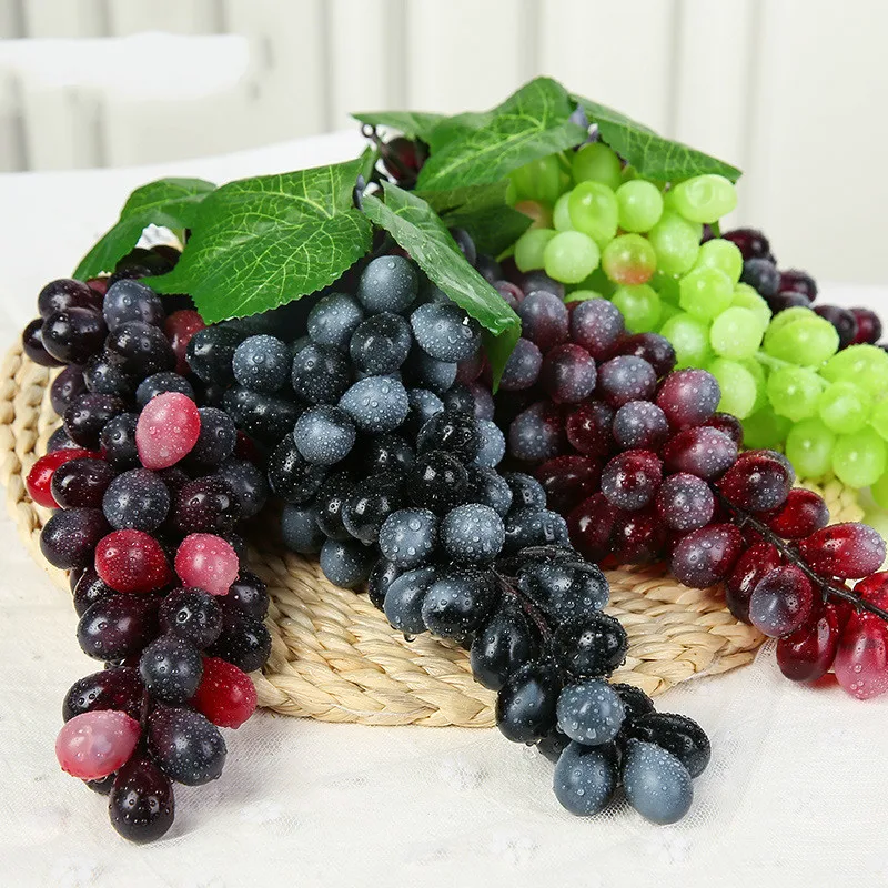 Artificial Fruits and Vegetables Artificial Grapes Real Touch Artificial Fruit Grapes Plastic Fake Leaves Christmas Home Garden Wedding Party Decoration Food Photography Props