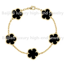  European Fashion Plated 18k Rose Gold Flower Bracelet 925 Sterling Silver Women's Natural Agate Bracelet Luxury Jewelry Gift 