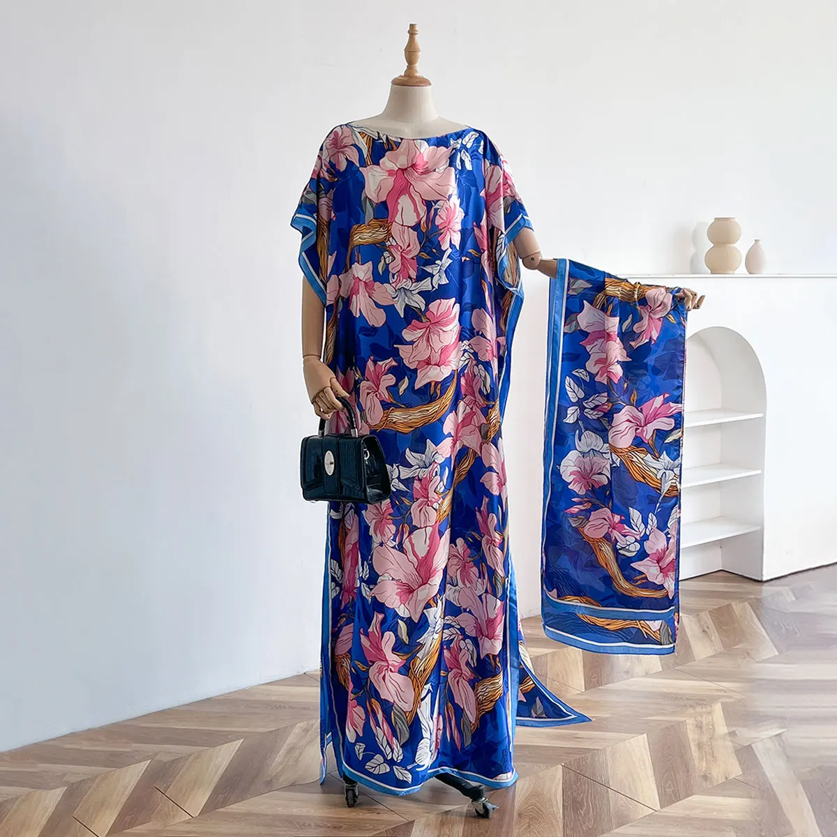2025 Fashion Dubai Abaya For Women Summer Short Sleeve Cotton Print Dress Loose Lady Maxi Islam African Dress With Big Scarf