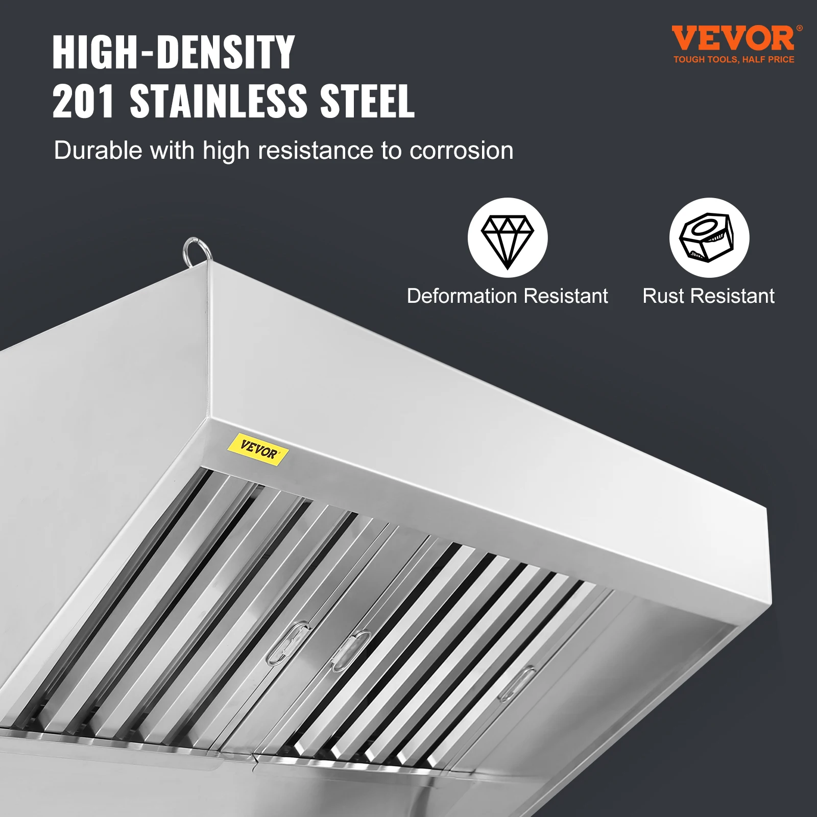 VEVOR 4/5/6/7/8/9FT Commercial Exhaust 201 Stainless Steel Concession Hood Under Cabinet Range Hood Kitchen Vent Hood Sliver 6