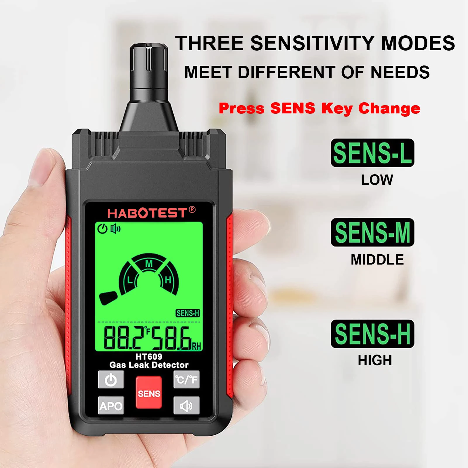 HT609 Portable Gas Leak Detector Combustible Gas Detector Audible & Visual Alarm Temperature Natural Gas Hydrogen Detector
