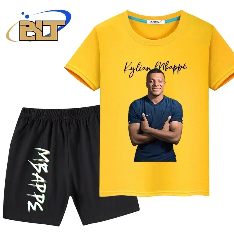Children's Summer Sports T-Shirt and Shorts Set - Mbappe Avatar Print