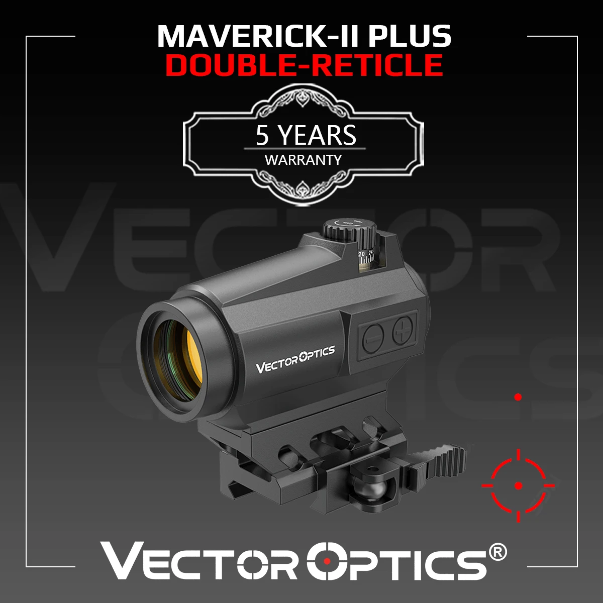 Vector Optics Maverick-II Plus 1x22 DBR Double-Reticle Red Dot Sight 2MOA With with 9 Levels Intensity Fit AR 15 .223 .308 12GA