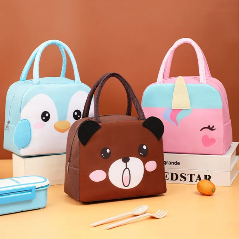 3D Three-Dimensional Lunch Box Bag For Children Cute Cartoon Bento Lunch Bag For Students Storage And Insulation Canvas Handbag