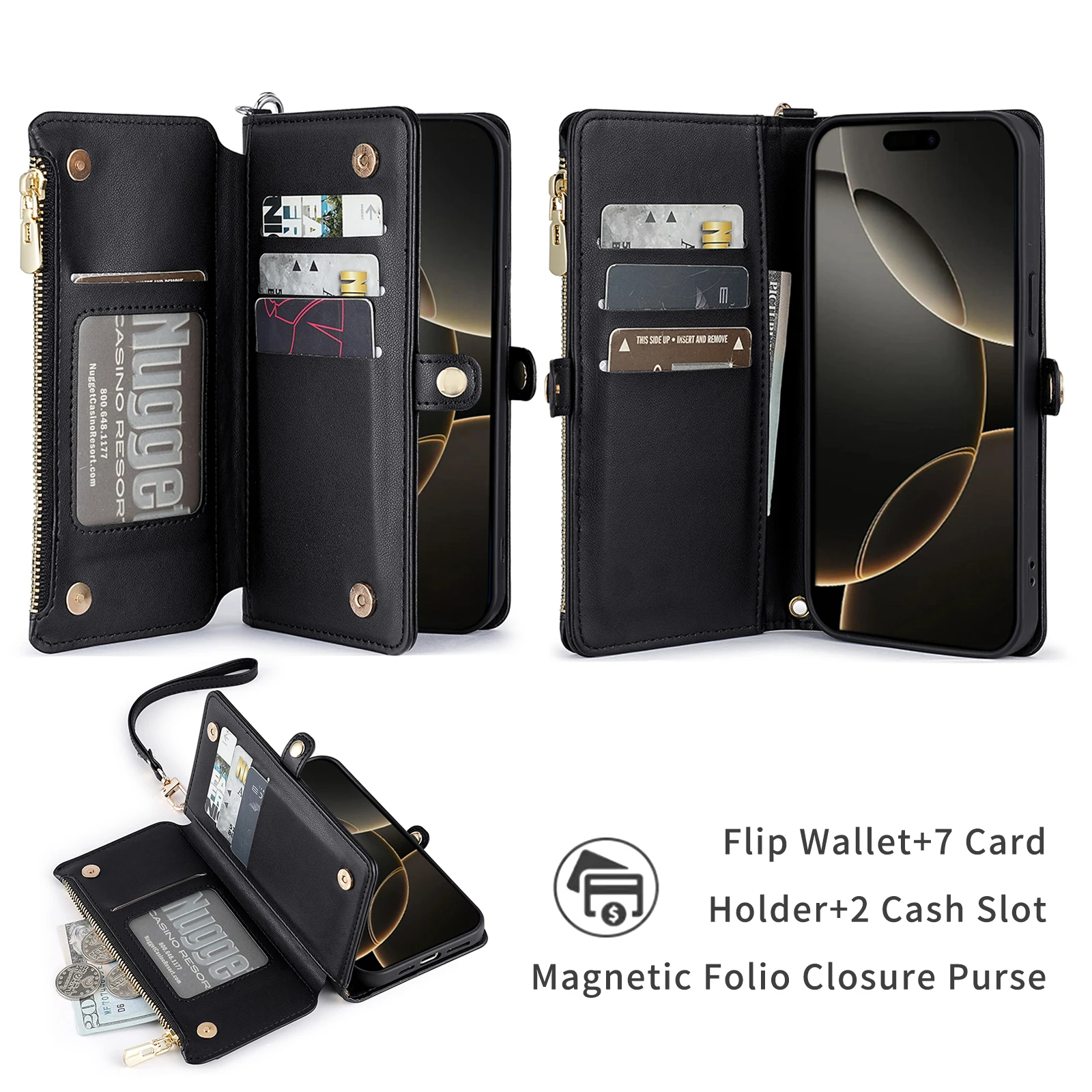 Clamshell Wallet with Card Slot PU Leather Crossbody Phone Case