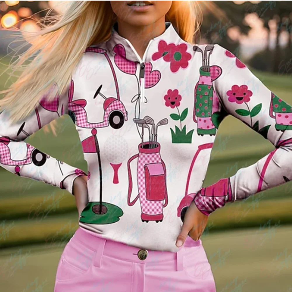 Women Golf Long Sleeve polo Shirt Clothing Quality Slim Golf Zipper style Apparel Sports Wear Tennis Baseball Clothes