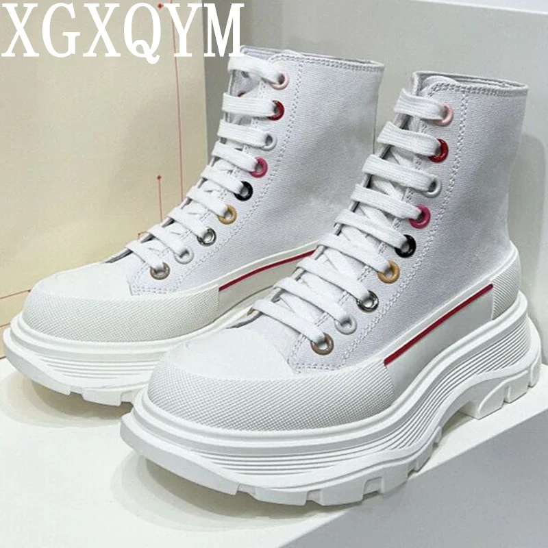 

Spring Pink High Top Platform Shoes For Women Thick Bottom Canvas Vulcanized Shoe Lace Up Height Increase Designer Sneakers 2023