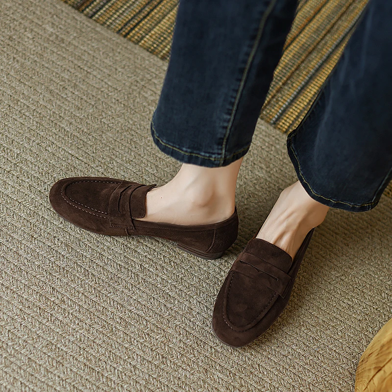 Mocassini Casual donna Slip-On Flats vera pelle da donna Mules Kid Suede Daily Driving Flats donna mocassini di base Big Size 41