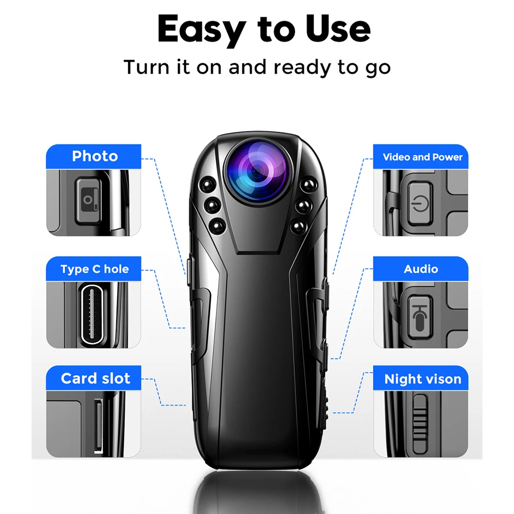 Outdoor Carry Mini Câmera Visão Noturna Infravermelha 1080p Full hd Dash Cam Filmadora de Vídeo Policial 125 ° Super Wide Angle Boblov-l02 - Image 4