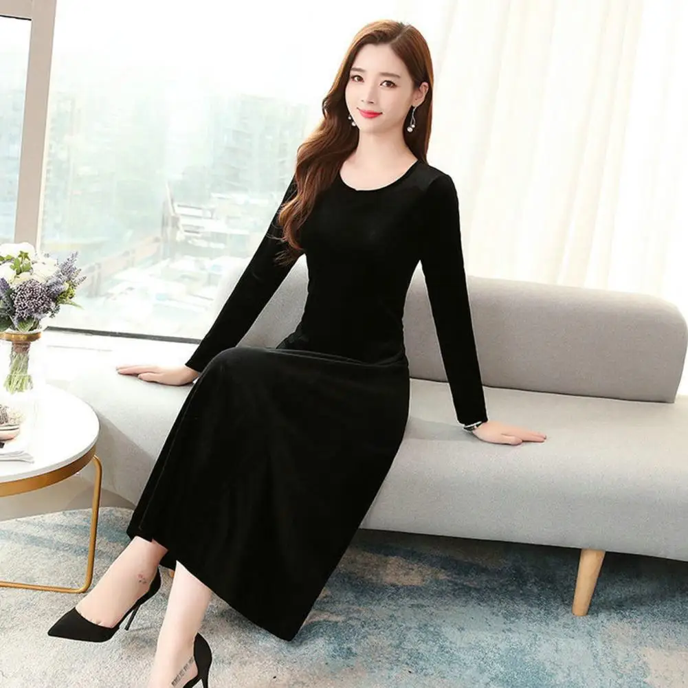 

Slimming Dress for Women Stylish Women's A-line Winter Dress Big Swing Soft Warmth Elegant Prom Evening Attire Soft Midi Dress