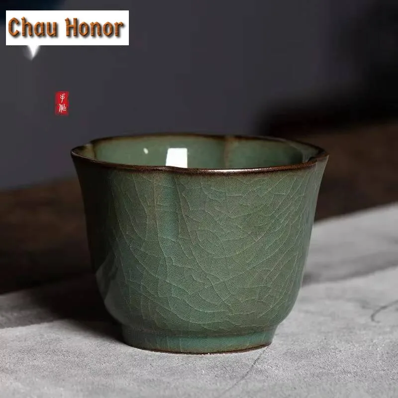 120ml Handmade Longquan Celadon Teacup Retro Iron Body Master Cup Ice Cracking Galze Ceramic Tea Bwol Chazhan Kung Fu Teaware