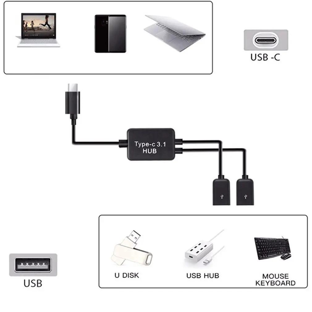 Hot 2 in 1 Type C to 2 OTG Dual Port HUB Cable Y Splitter for Tablet Android Mouse Keyboard Micro-USB Type-C Adapter Converter