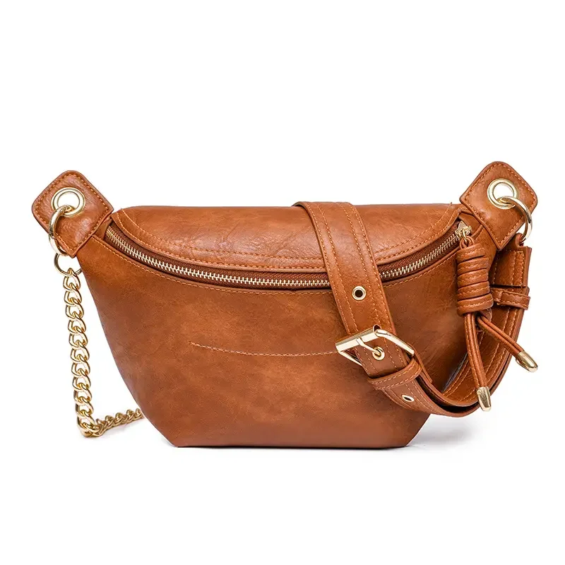 

PU Leather Fanny Packs Chest Bag Phone Purse with Metal Chain for Women Mini Belt Bag Bumbag