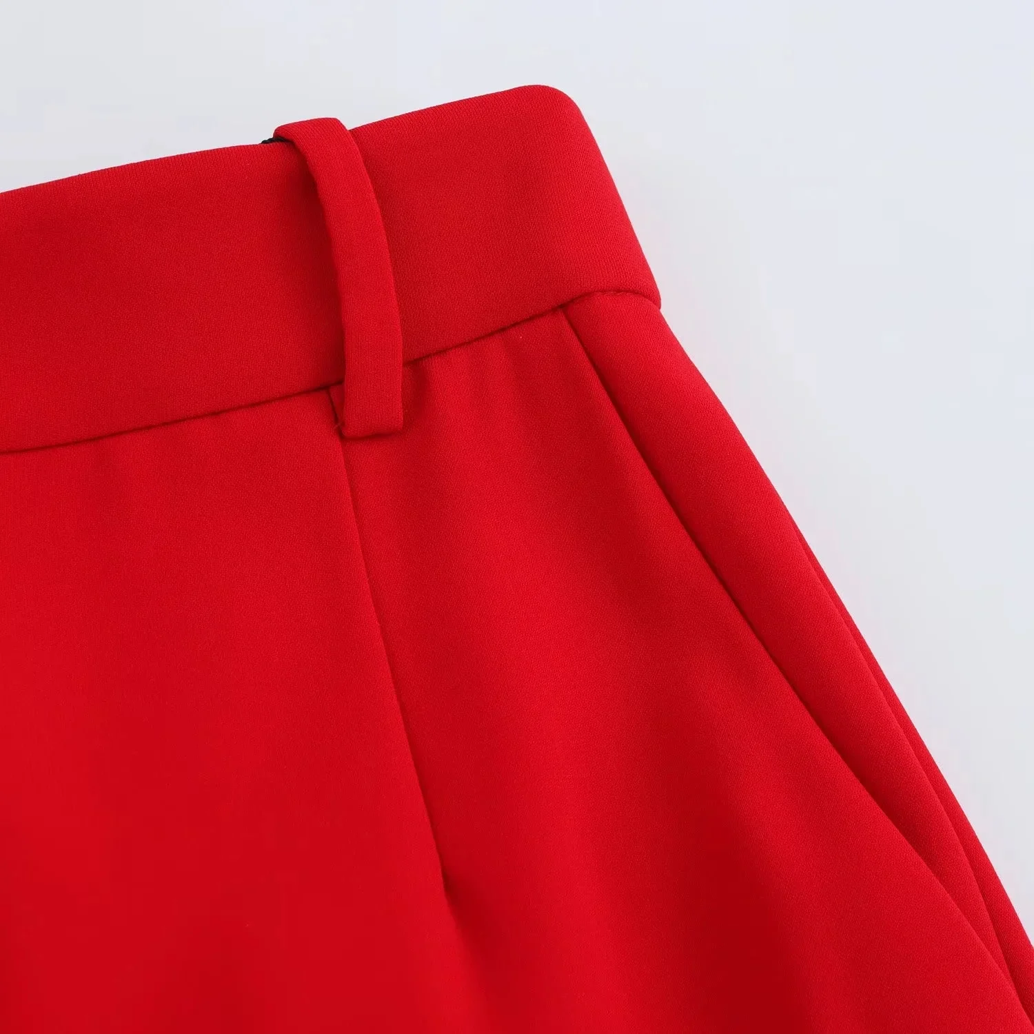 Lady Chic Red Vest Blazer Suit V Neck Sashes Sleeveless Blazer High Waist Wide Leg Pants Fashion Summer Sets