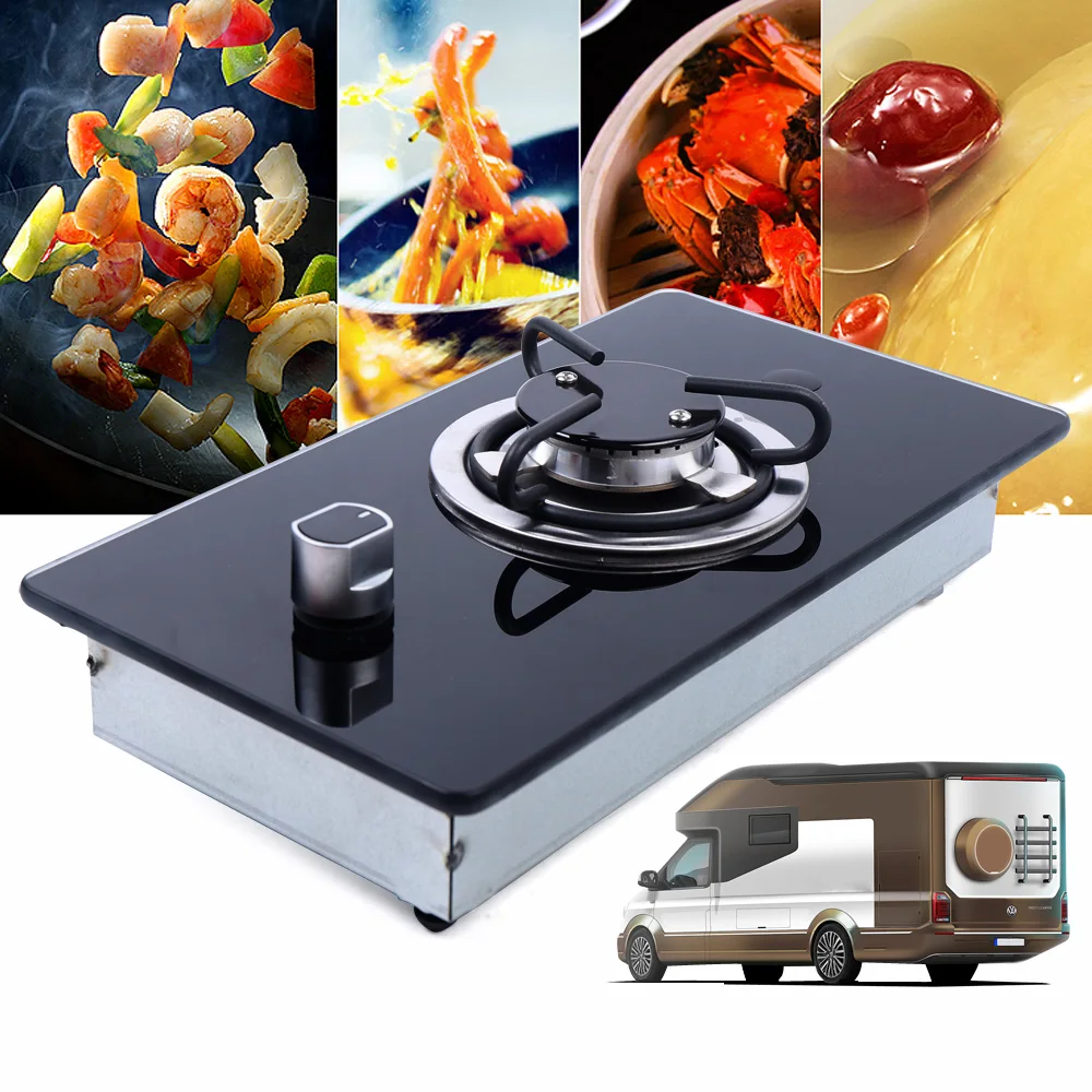 Boat Caravan RV LPG Gas Stove Hob With Tempered Glass 200*365*70mm kemimoto utv 7 touchscreen tempered glass screen protector compatible with polaris rzr xp xp4 1000 900 pro r turbo trail s