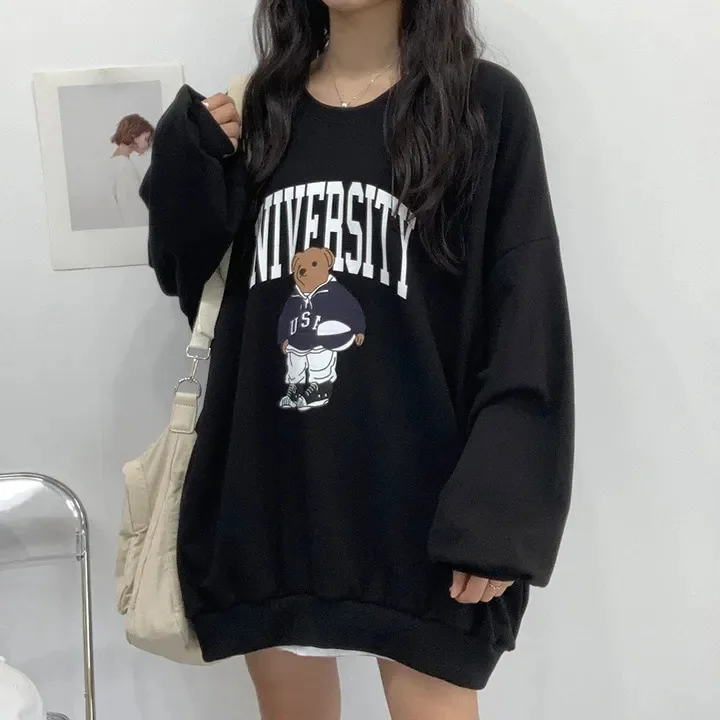

Korean Fashion Sweatshirt Vintage Pullover High Street Cartoon Pullover Oversized Loose Casual Preppy Girls Kawaii Clothes 2024