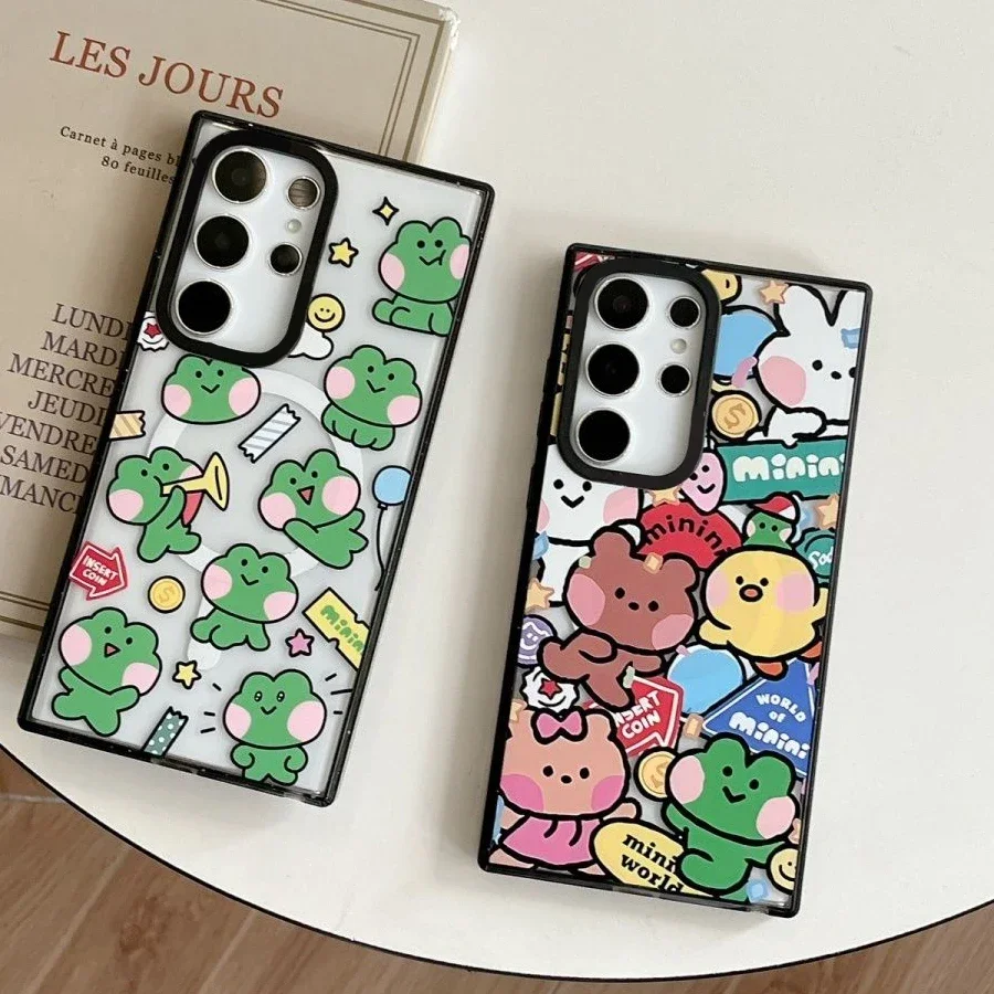 Frog MagSafe Acrylic Black Border Magnetic Phone Case for Samsung Galaxy S22U S23 Ultra S24 Ultra Cover Protective Shell