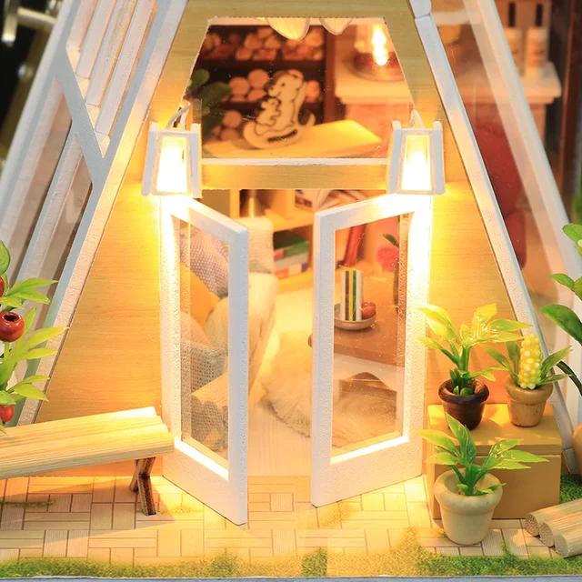 M902 The Aurora Hut Wooden Doll House DIY Assemble Valentine's Day Marry Birthday Present Miniature Hot Kits Toys Home Dollhouse 6