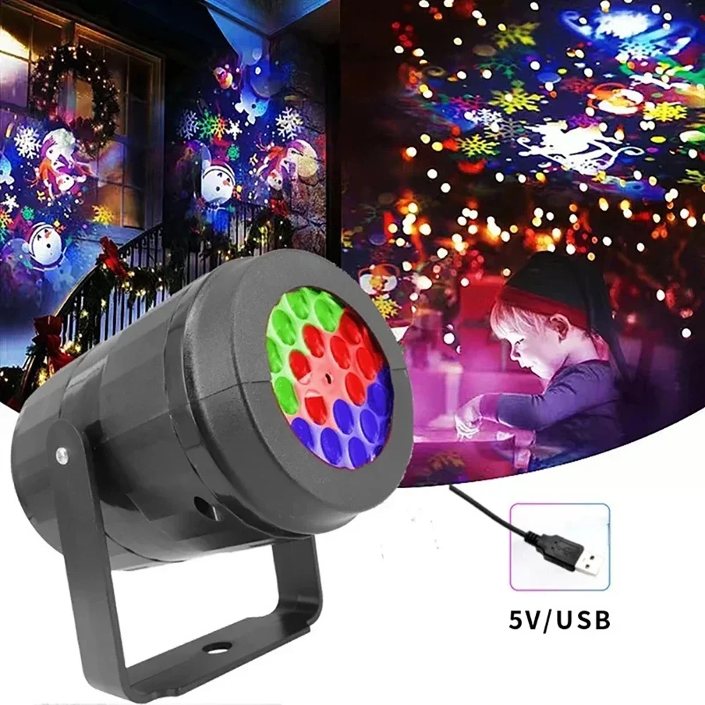 16 Pattern Night Light LED Snowflake Projector 360° Rotating Projection Lamp Home Christmas Festivals Party Decoration USB/EU