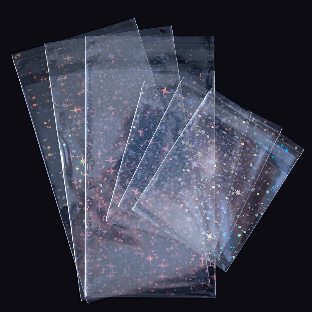 20/50pcs Clear Flash Star Self-adhesive Bags Holographic Laser Pouch for DIY Jewelry Package Badge Gift Sample Candy Plastic Bag 40 pcs watch display stand plastic watch holder clear watch stand plastic jewelry stand