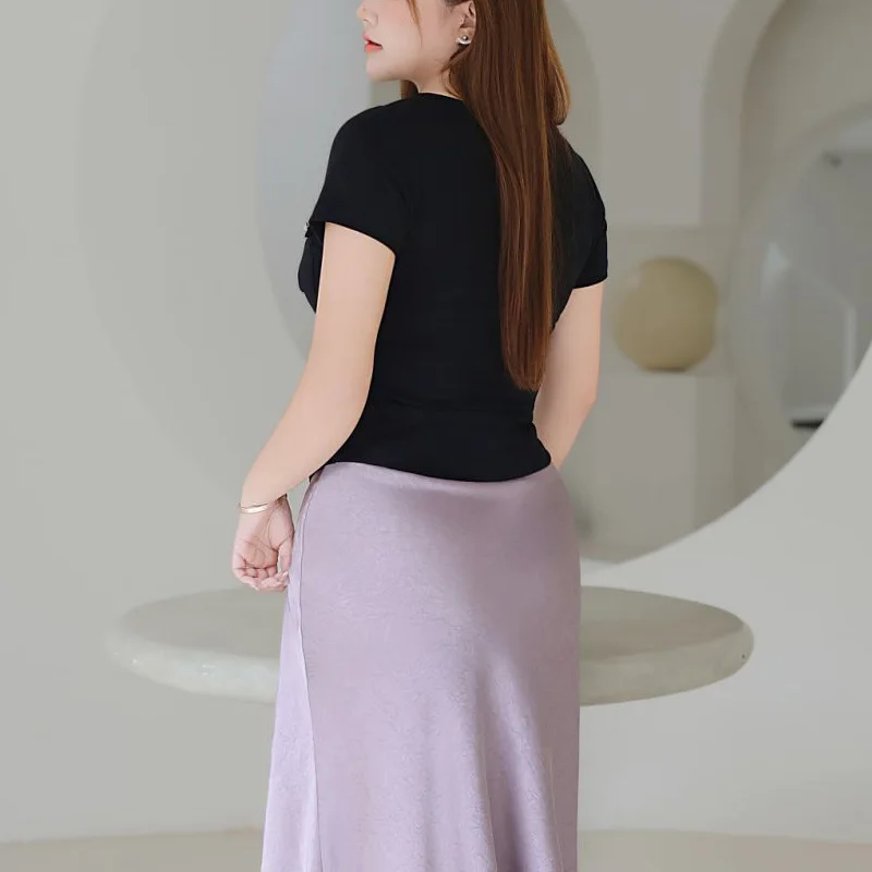 Plus Size Women's Sweet Slim Fit Short Sleeve T-Shirt Premium 3D Pockets Half-Open Collar Stretchy Casual Top For Trendy Outfits