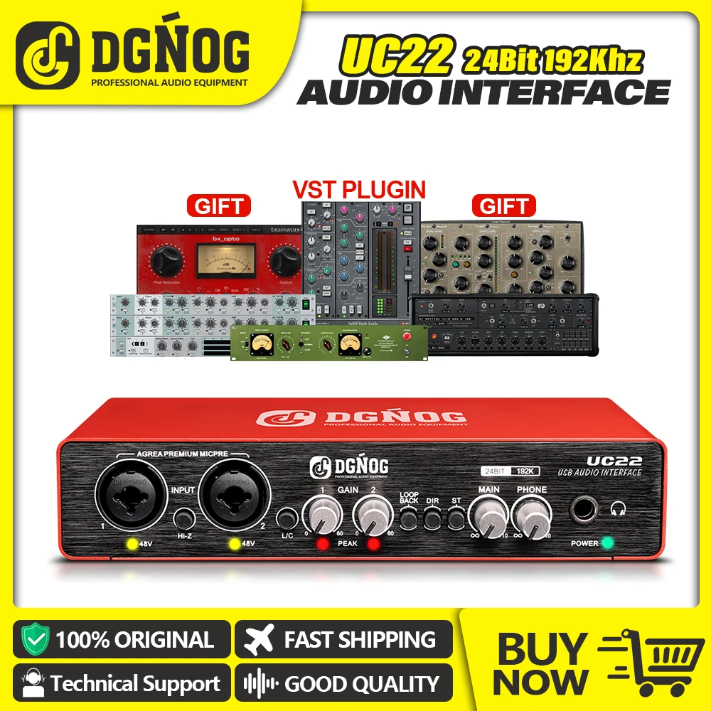 Uc22 audio interface sound card with usb 3 0 monitor guitar recording