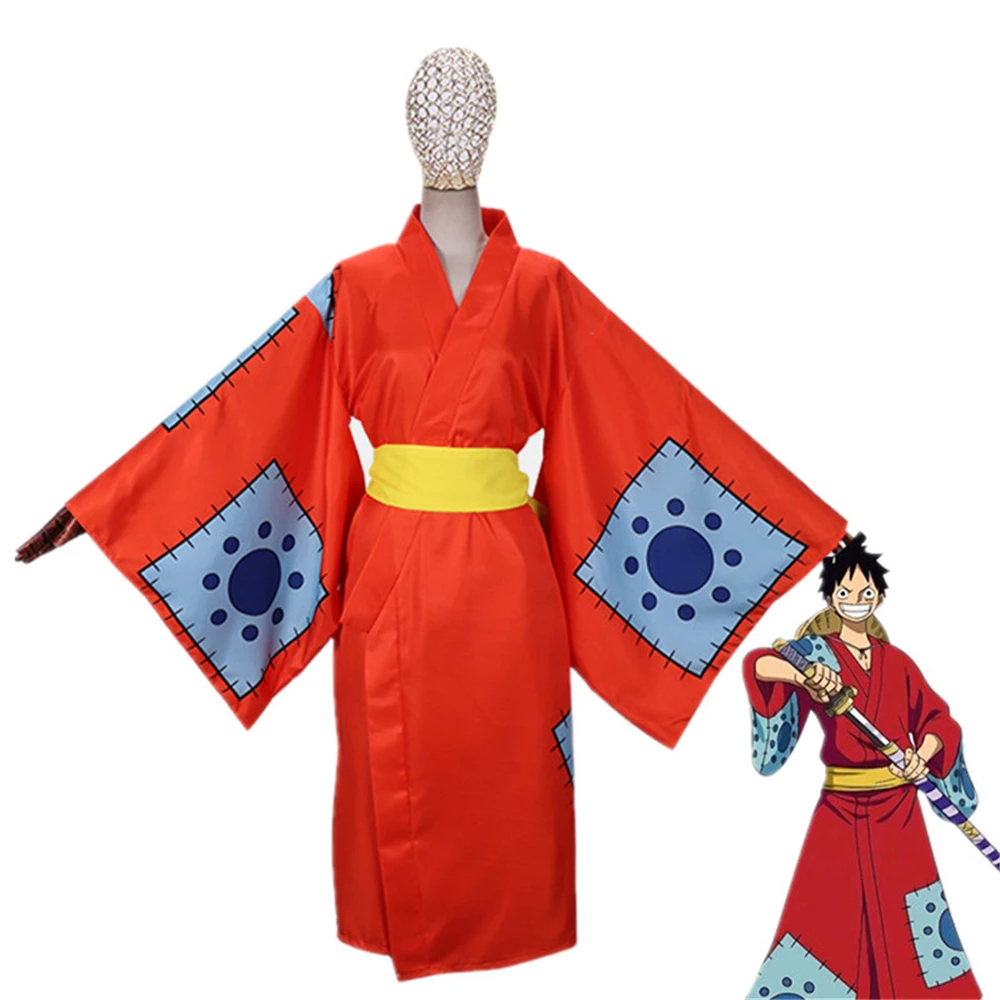 

Anime ONE PIECE Land of Wano Country Monkey D. Luffy Cosplay Costumes Set Wafuku Kimono Belt Suit Adult Unisex Prop