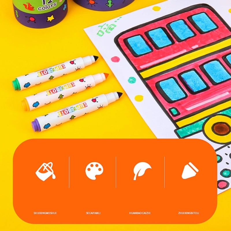 12/24/36 Colors Washable Markers Pen Watercolor Markers for Drawing Coloring Books Portable Kid Art Set F19E washable watercolor pen