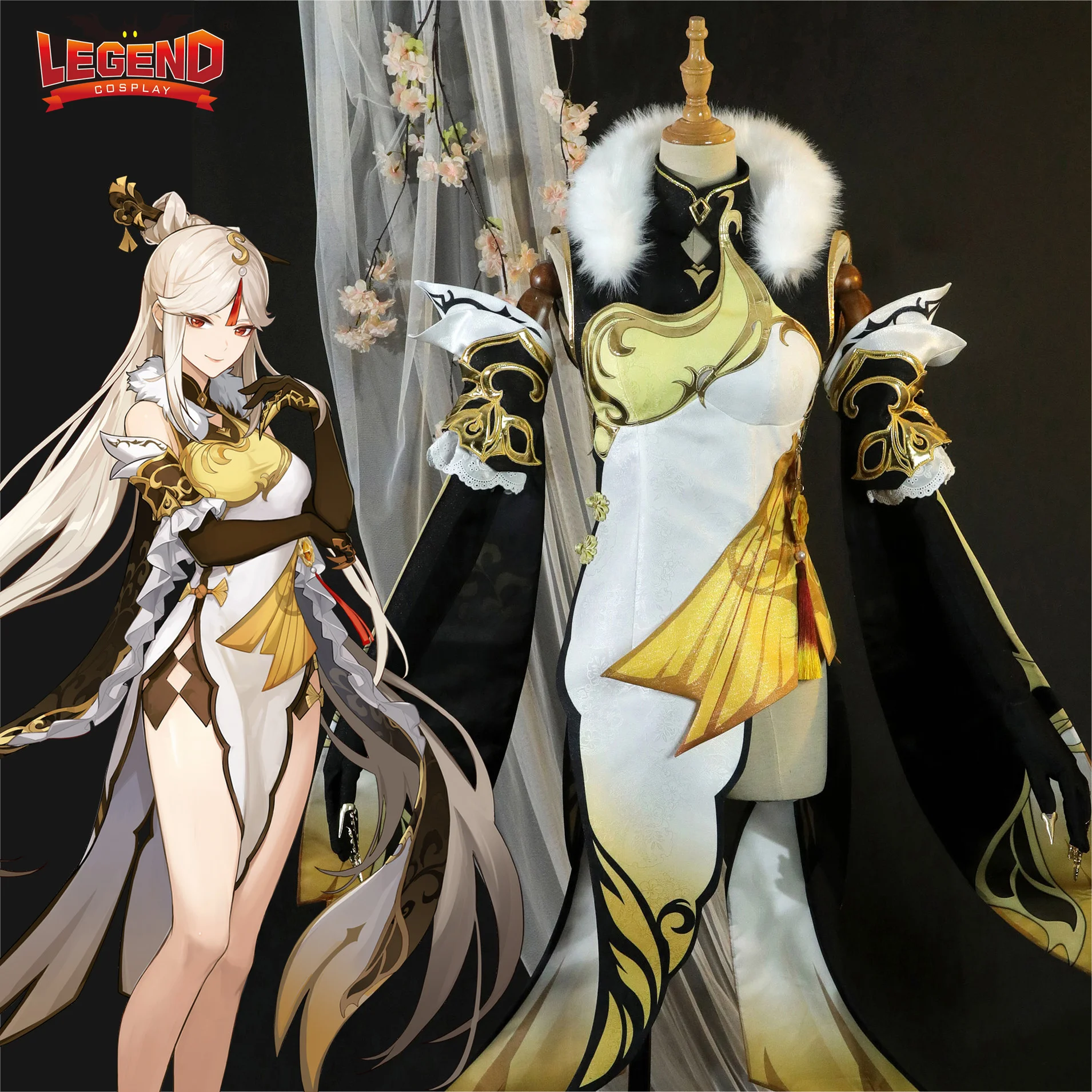 

Game Genshin Impact Ningguang Orchids Cosplay Costume Cheongsam Sexy Dress Hanfu Accessories Full Set Halloween Party Outfit