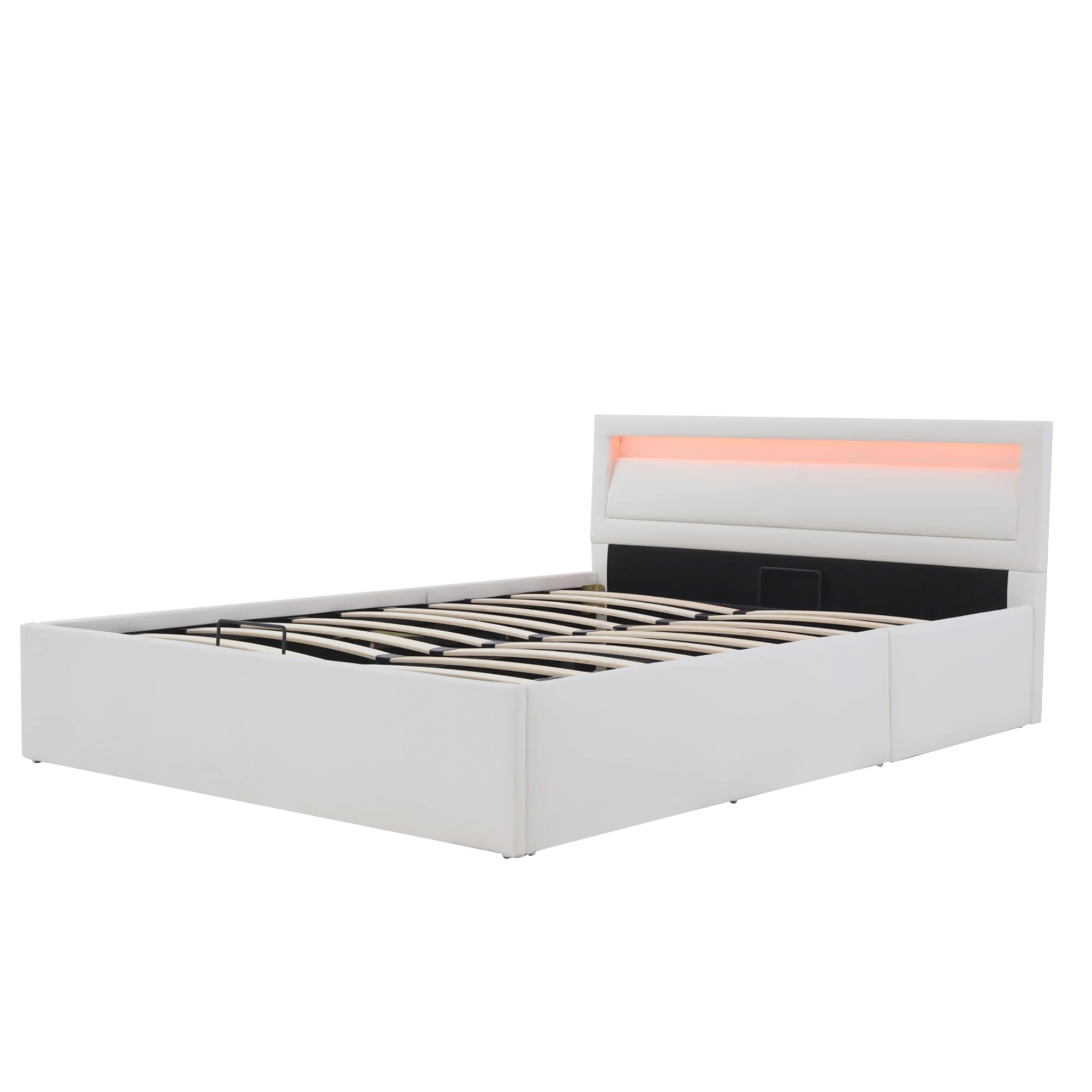 Upholstered Bed LED Bed 140*200cm with Slatted Frame and Storage Space with Illuminated Headboard in Various Colors White
