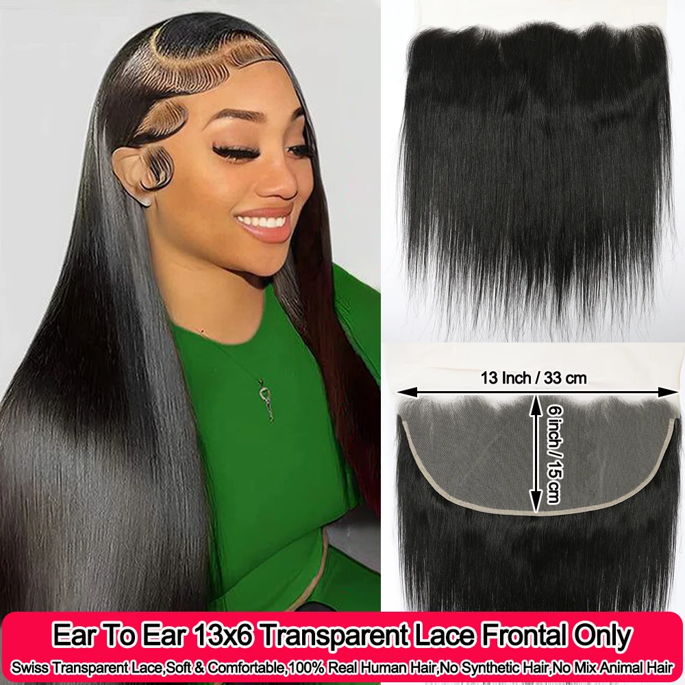 Straight Lace Frontal Only 13x6 Transparent Lace Frontal Closure Human Hair Brazilian Remy Human Hair Pre Plucked With Baby