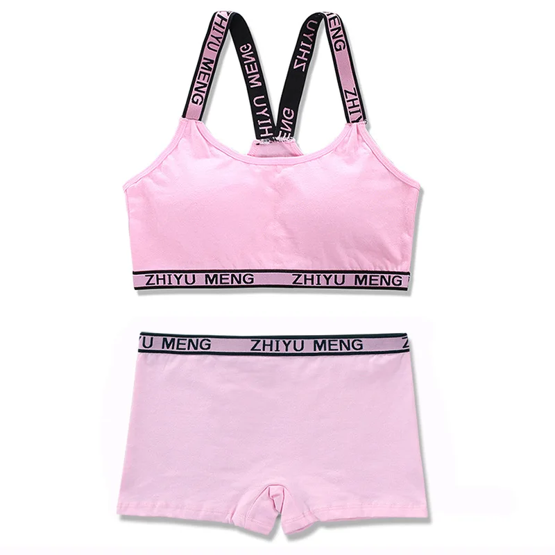 Girls Bra Elastic Strap Vest + Boxer Panties Set No Steel Ring