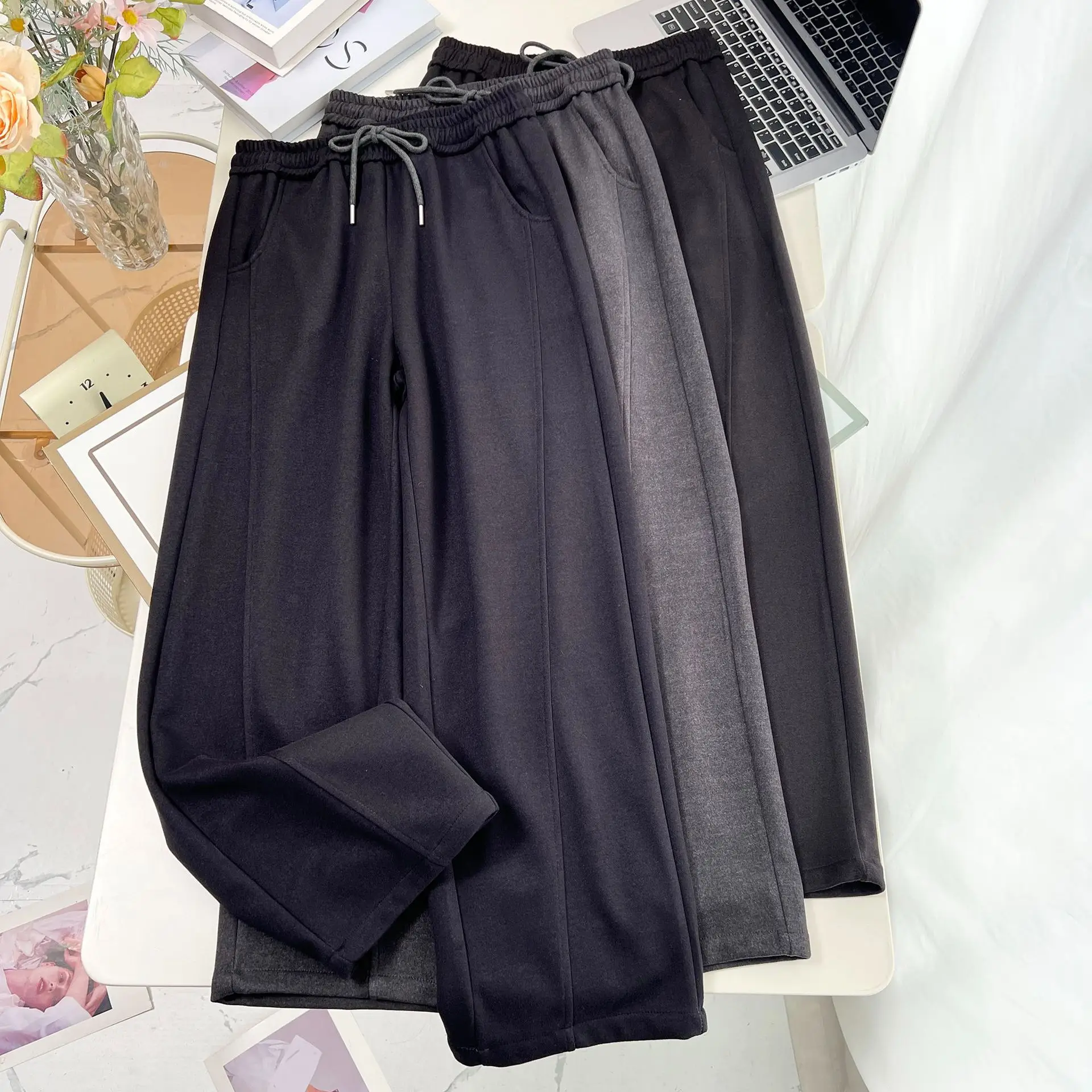 XXXXL Fashion Plus Size Women's Straight Pants New Autumn And Winter Thickened Wide Leg Casual Trousers 022