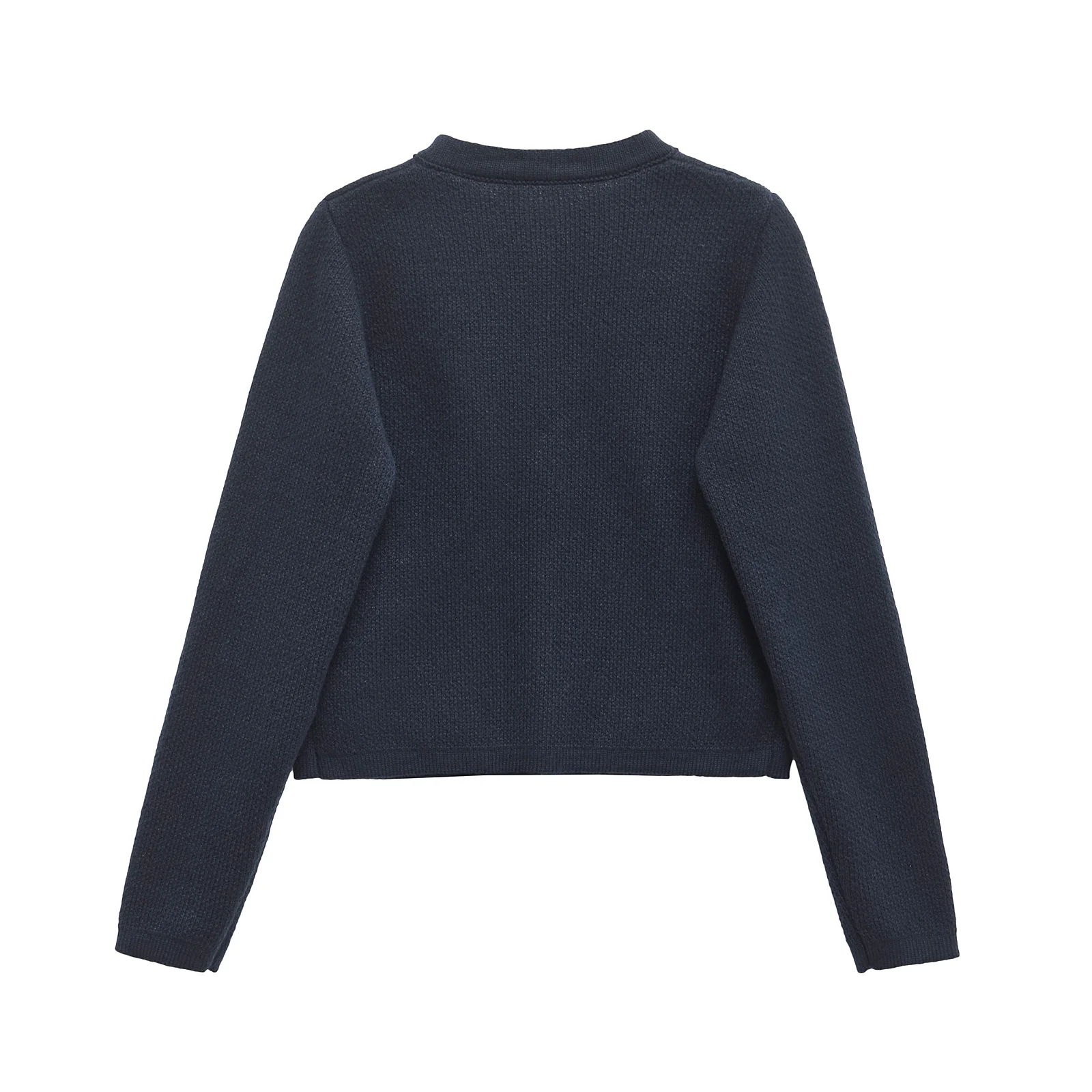 Taop&Za women's 2024 autumn and winter new knitted cardigan round neck solid color single breasted short sweater jacket 3