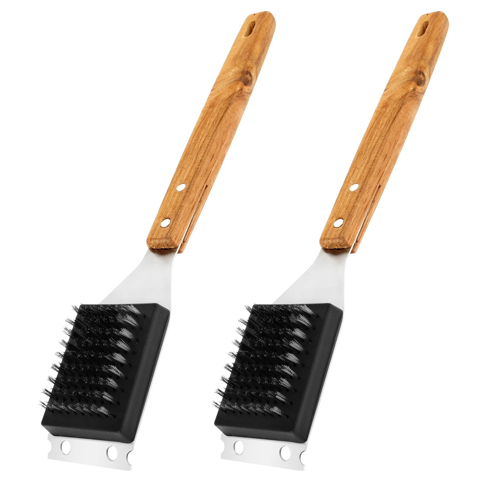 2-pack-grill-brush-and-scraper-15-inch-bbq-grill-brush-effective-grill-cleaning-brush-with-wood-handle-and-stainless-steel