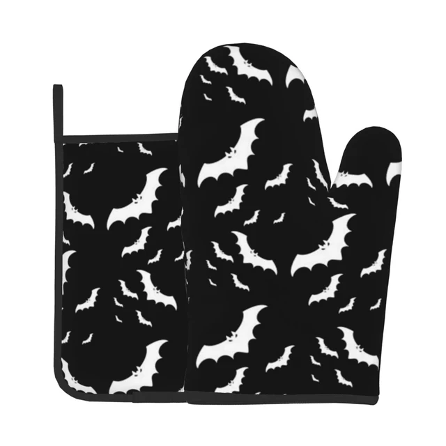 Bats with Flower Oven Mitts and Pot Holders Sets,Heat Resistant Oven Gloves  for Safe Kitchen,Cooking,Baking,Grilling