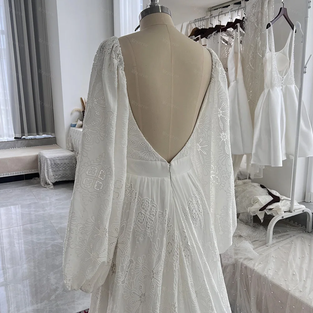 Mryarce einzigartiges Muster Caine aus geschnittene Brautkleider öffnen Rückseite geschlitzte Brautkleider mit langen Ärmeln – Detail 10