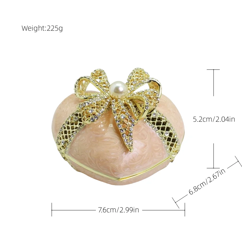 SHINNYGIFTS Emaille-Schmuckschatulle mit Schleife, mit Strass verziert, Schmuckschatulle, ideal für die Heimdekoration von Damen – Detail 1