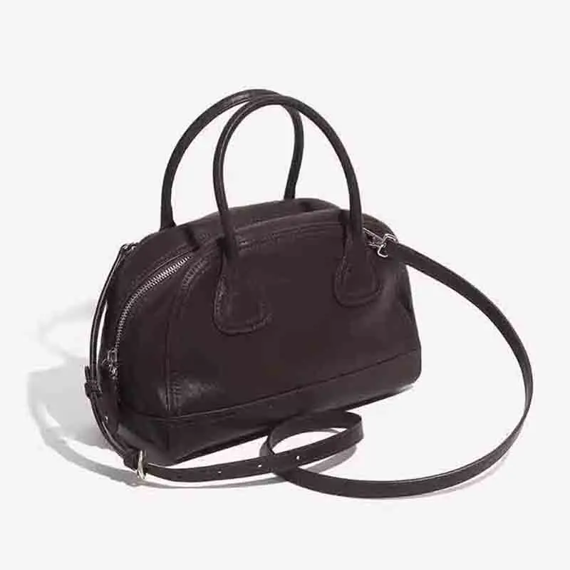 Women's Luxury Genuine Leather Vintage Zipper Handbag Small Size Tote Real Cowhide Singel Shoulder Bags