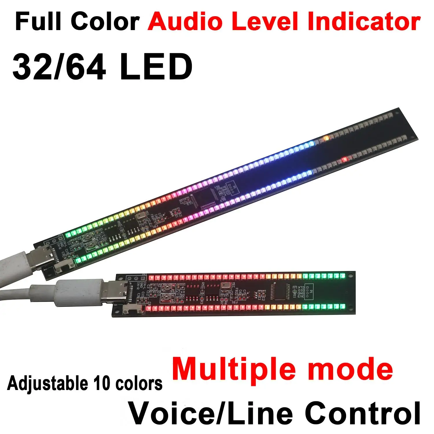 32/64/128 LED Audio Level Indicator Dynamic Rhythm Light Stereo Music ...
