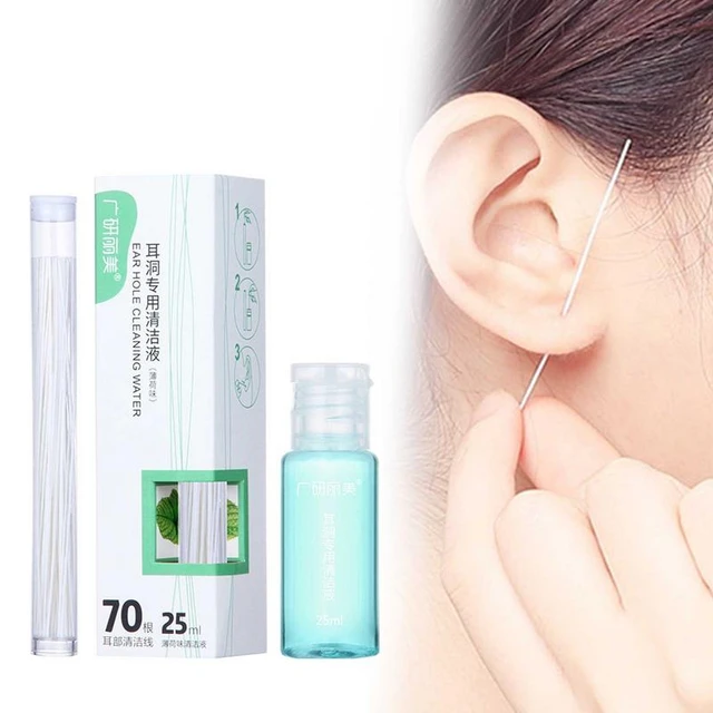 70Pcs Pierced Ear Cleaning Set Herbal Fresh Mint Solution Dental Floss Ear  Hole Aftercare Tool Kit Earrings Hole Cleaner 25ml - AliExpress
