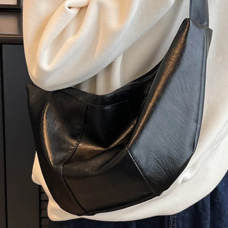 Women's Retro Black Banana Shoulder Bag Quality Pu Leather