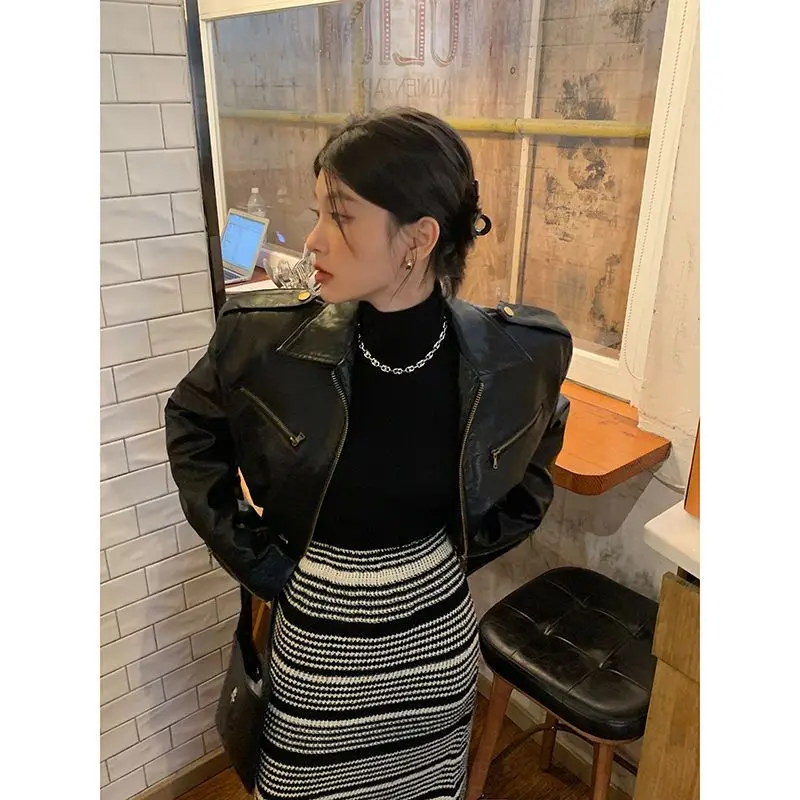 

Autumn Chaquetas Mujer Jaqueta Black Leather Jacket Short Vintage PU Coat Women Y2k New Streetwear