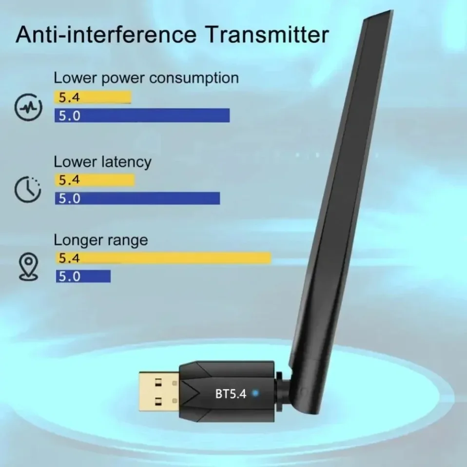 150M 블루투스 5.4 어댑터 USB 블루투스 동글 드라이버 무료(윈도우 11/10/8.1용) 마우스 키보드 오디오 수신기 송신기