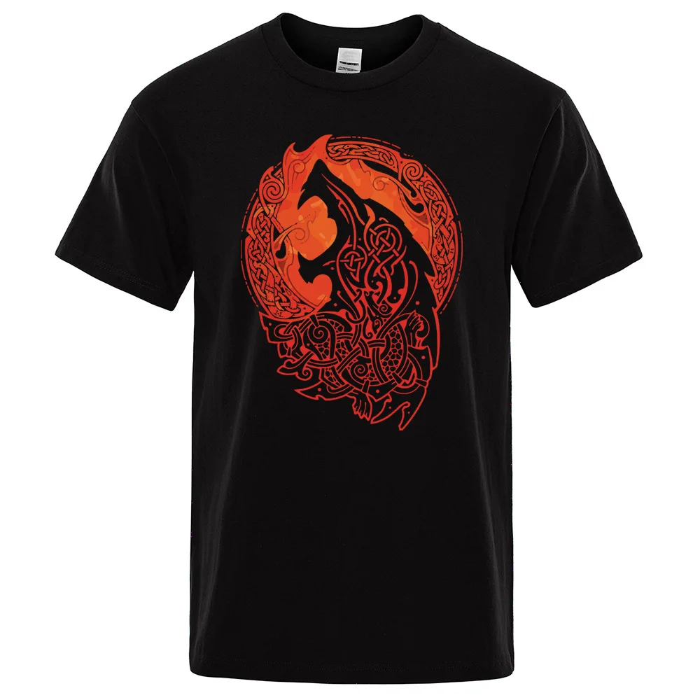 

Norse Mythology Vikings Fenrir Wolf T Shirt for Male Quality Oversized T Shirt Anime Clothes Graphic Vintage Harajuku Tops Tee