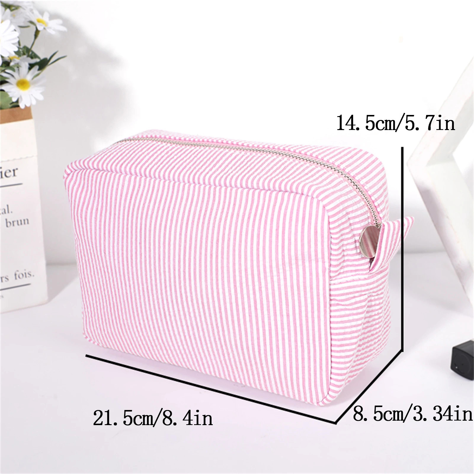 Seersucker Cosmetic Bag For Women Storage Makeup Bags Embroidery Toiletry Bag Bridesmaid Gift 6