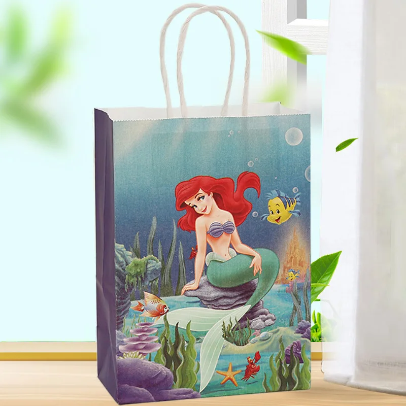thumbnail image 1 of 5/20 piezas Bolsa de regalo para fiesta de sirena Ariel Bolsa de papel kraft con dibujos animados bajo el mar para fiesta Decoración de fiesta de cumpleaños de niña Sirenita, 1 of 5