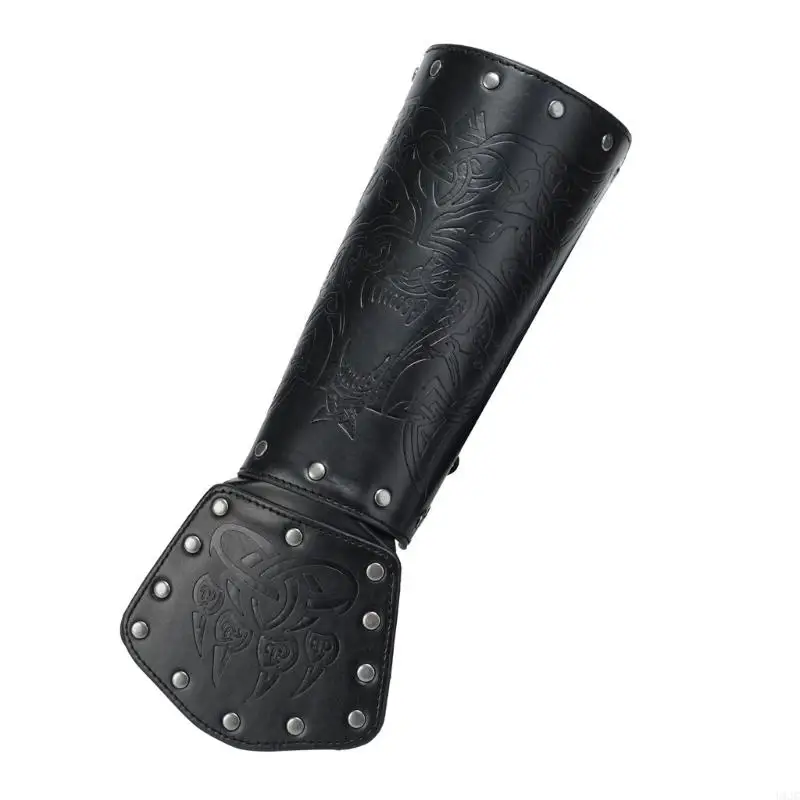 U1JC Medieval Embossed Arm Bracers PU Leather Knight Arm Gauntlets Bracer Vintage Armors Wristband Halloween-Costume