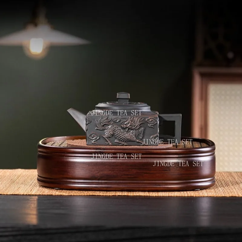 200ml Yunnan Purple Pottery Teapot Home Handmade Carving Qilin Four Sided Rotating Phoenix Singing Pot Large Capacity Teapot