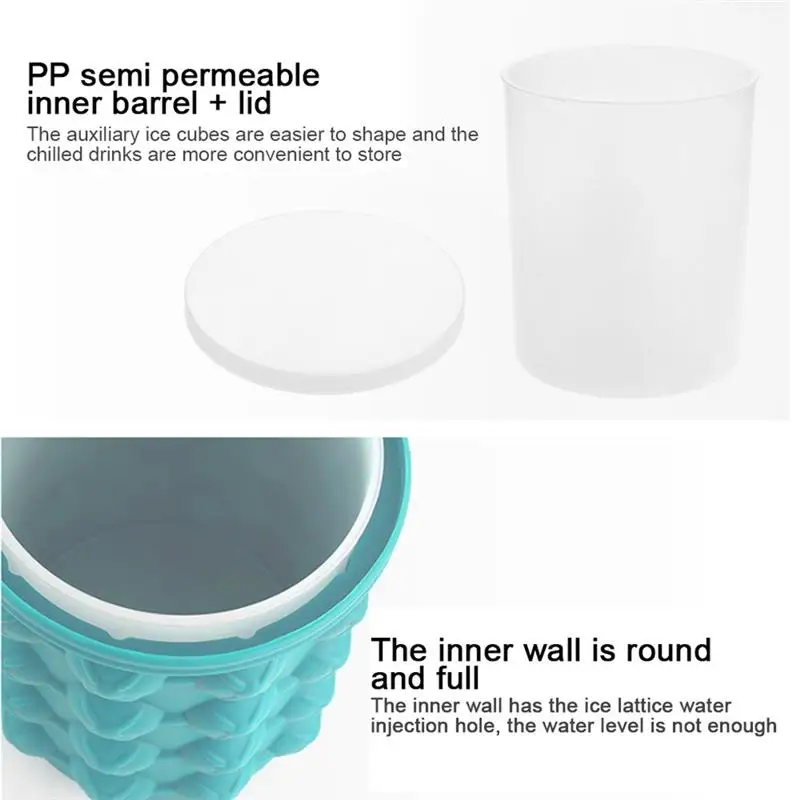 Silicone Ice Cube Maker Ice Cube Mold Tray Portable Bucket Wine Cooler Beer Cabinet Kitchen Tools Drinking Whiskey Freeze